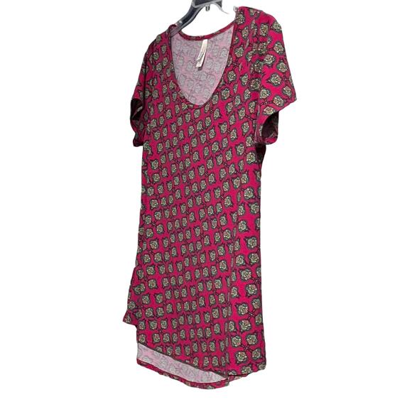 LULAROE SHORT SLEEVE PULL-OVER TOP, WOMENS, M, CRANBERRY & GREEN ABSTRACT, Hi-LO - Picture 4 of 10